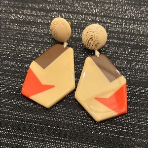 Geometric Tan and Orange Earrings